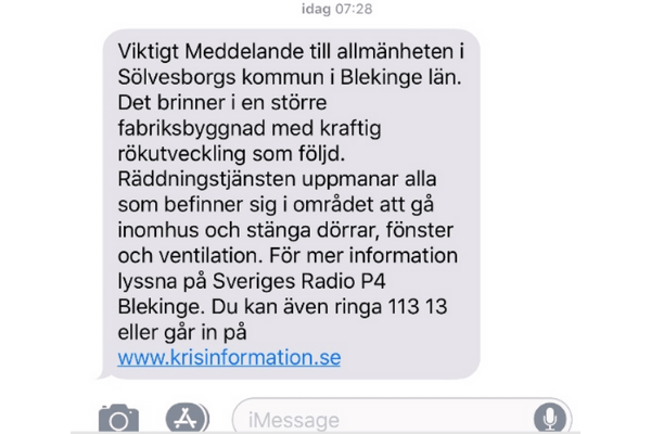 Sweden: Location-based SMS about a fire