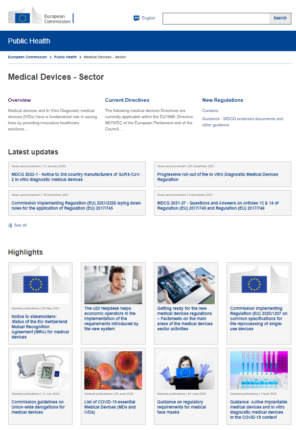 overview of new medical devices webpage