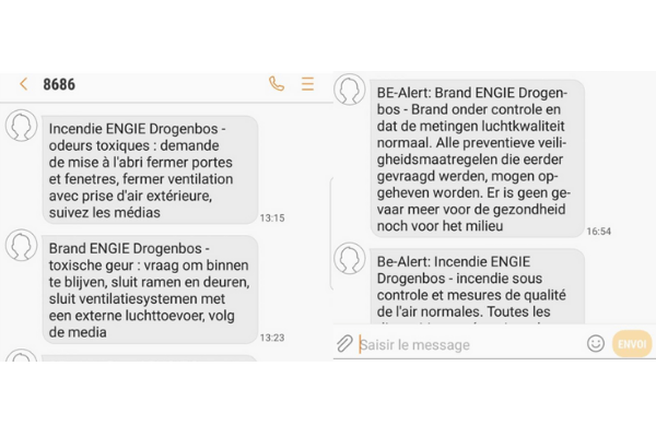 Belgium: Location-based SMS to inform of an ongoing fire in an electric plant with potential toxic smoke