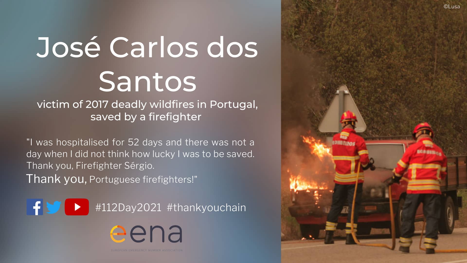 José Carlos dos Santos thanks the firefighter who saved his life