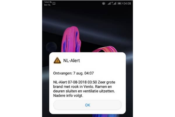 Netherlands: Cell-Broadcast alert about a fire